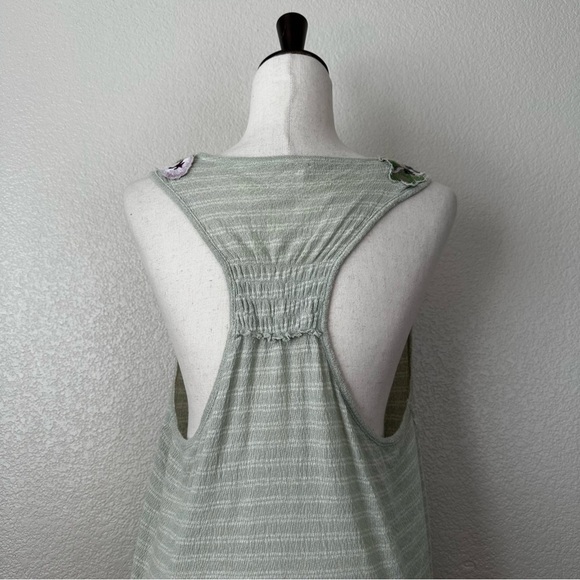 Free People Frida Mint Green Floral Embroidered Gauzy Knit Tank Top, Sz Medium - Picture 7 of 13